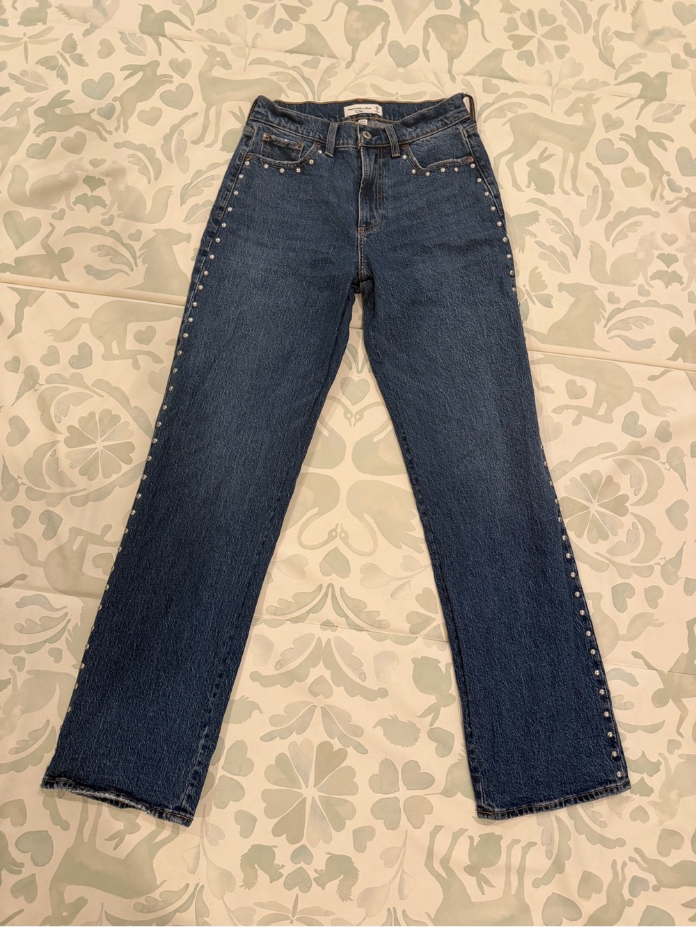Abercrombie & Fitch Dark Blue Straight-Leg Jeans with Stud Detailing